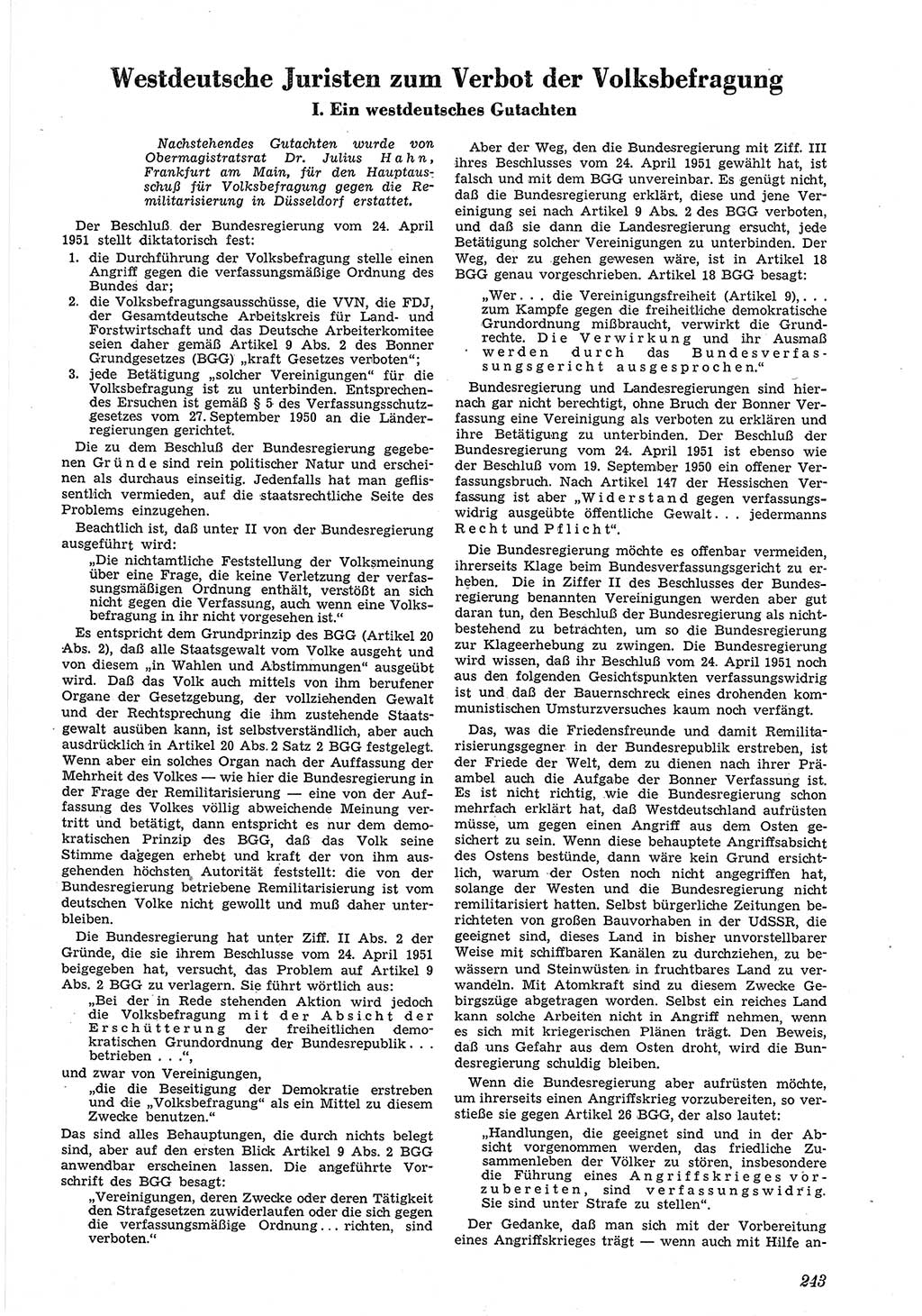 Neue Justiz (NJ), Zeitschrift für Recht und Rechtswissenschaft [Deutsche Demokratische Republik (DDR)], 5. Jahrgang 1951, Seite 243 (NJ DDR 1951, S. 243)