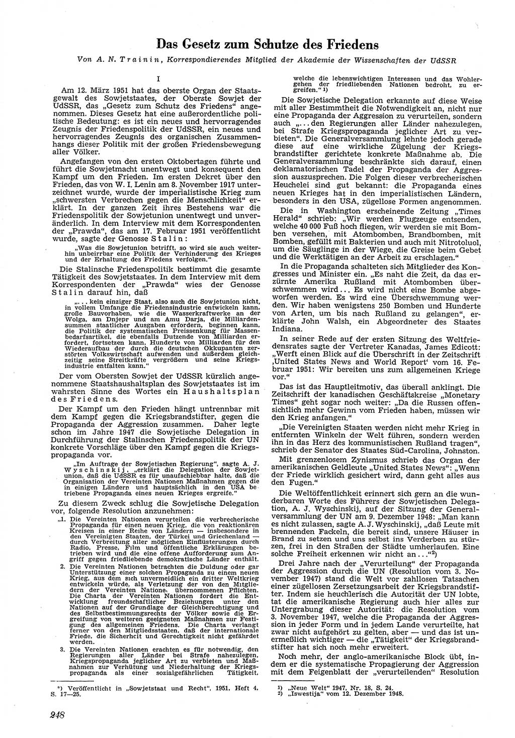 Neue Justiz (NJ), Zeitschrift für Recht und Rechtswissenschaft [Deutsche Demokratische Republik (DDR)], 5. Jahrgang 1951, Seite 248 (NJ DDR 1951, S. 248)