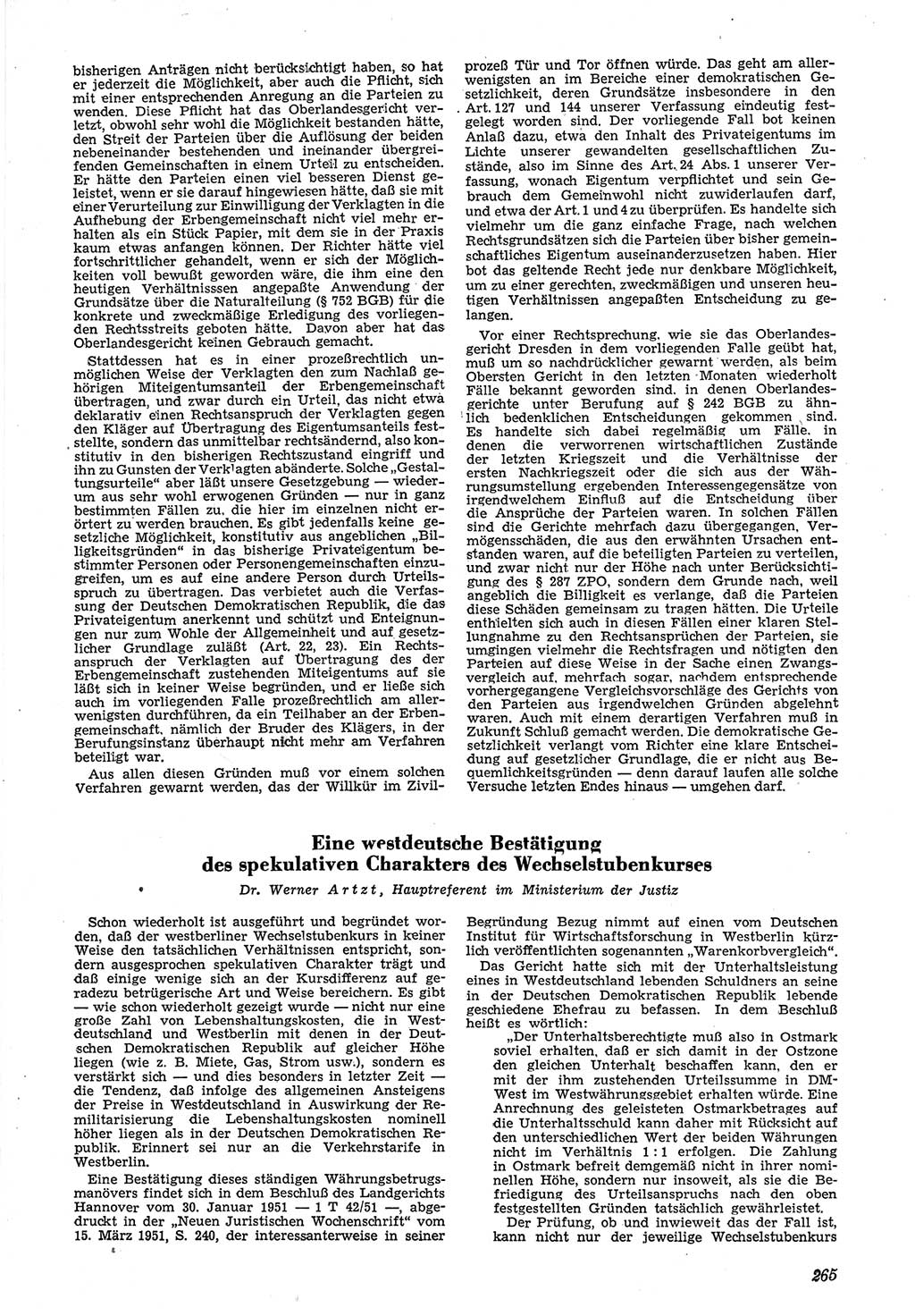 Neue Justiz (NJ), Zeitschrift für Recht und Rechtswissenschaft [Deutsche Demokratische Republik (DDR)], 5. Jahrgang 1951, Seite 265 (NJ DDR 1951, S. 265)