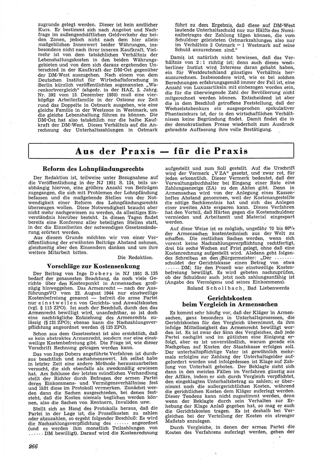 Neue Justiz (NJ), Zeitschrift für Recht und Rechtswissenschaft [Deutsche Demokratische Republik (DDR)], 5. Jahrgang 1951, Seite 266 (NJ DDR 1951, S. 266)