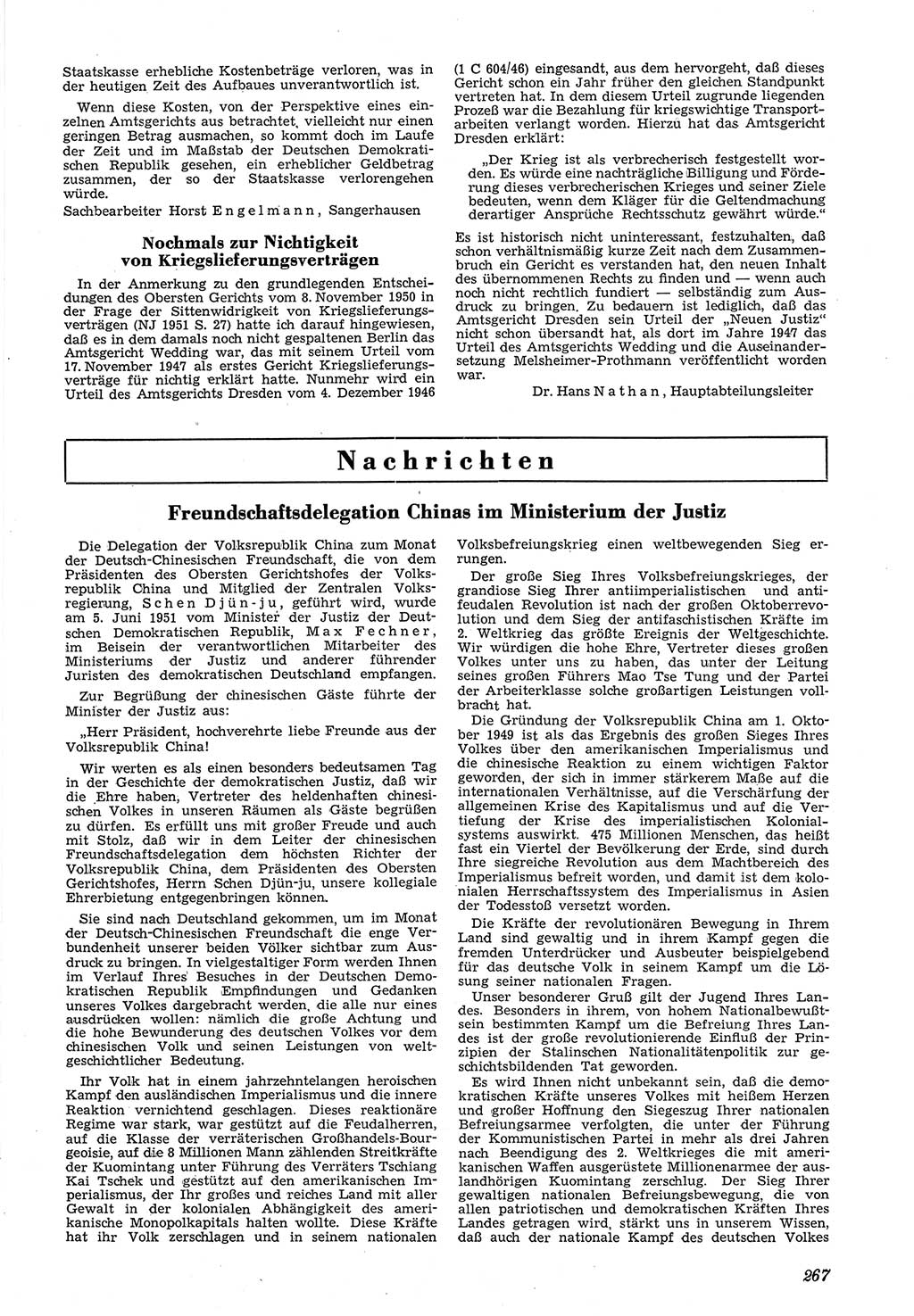 Neue Justiz (NJ), Zeitschrift für Recht und Rechtswissenschaft [Deutsche Demokratische Republik (DDR)], 5. Jahrgang 1951, Seite 267 (NJ DDR 1951, S. 267)