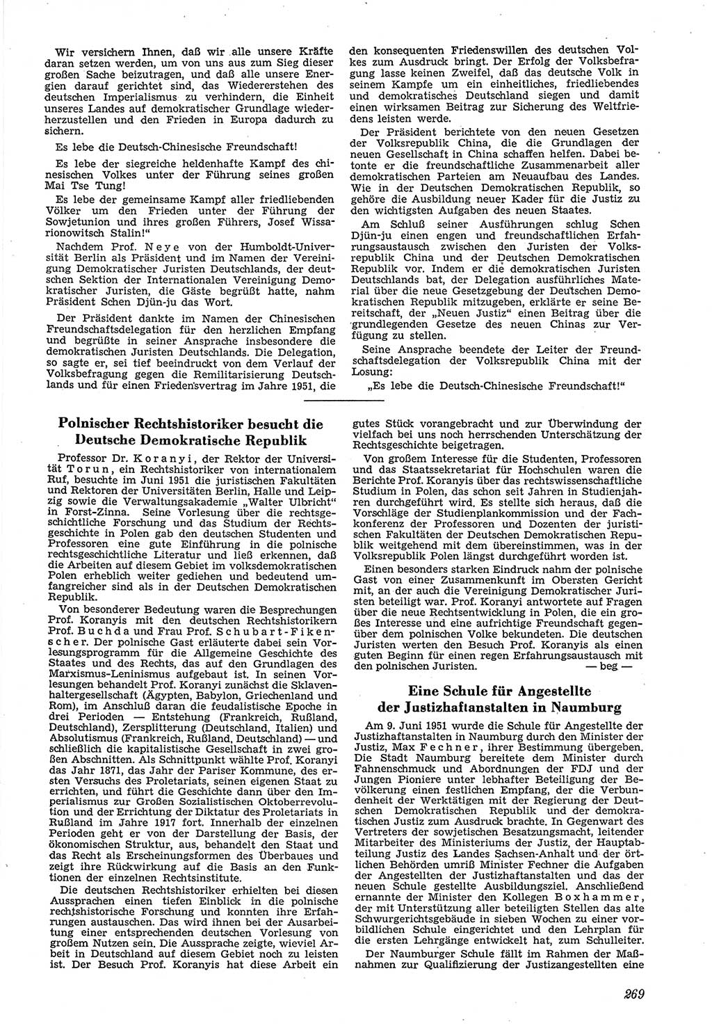 Neue Justiz (NJ), Zeitschrift für Recht und Rechtswissenschaft [Deutsche Demokratische Republik (DDR)], 5. Jahrgang 1951, Seite 269 (NJ DDR 1951, S. 269)