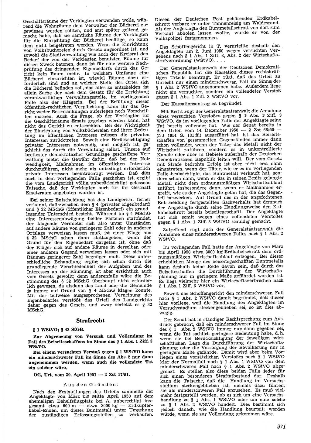 Neue Justiz (NJ), Zeitschrift für Recht und Rechtswissenschaft [Deutsche Demokratische Republik (DDR)], 5. Jahrgang 1951, Seite 271 (NJ DDR 1951, S. 271)