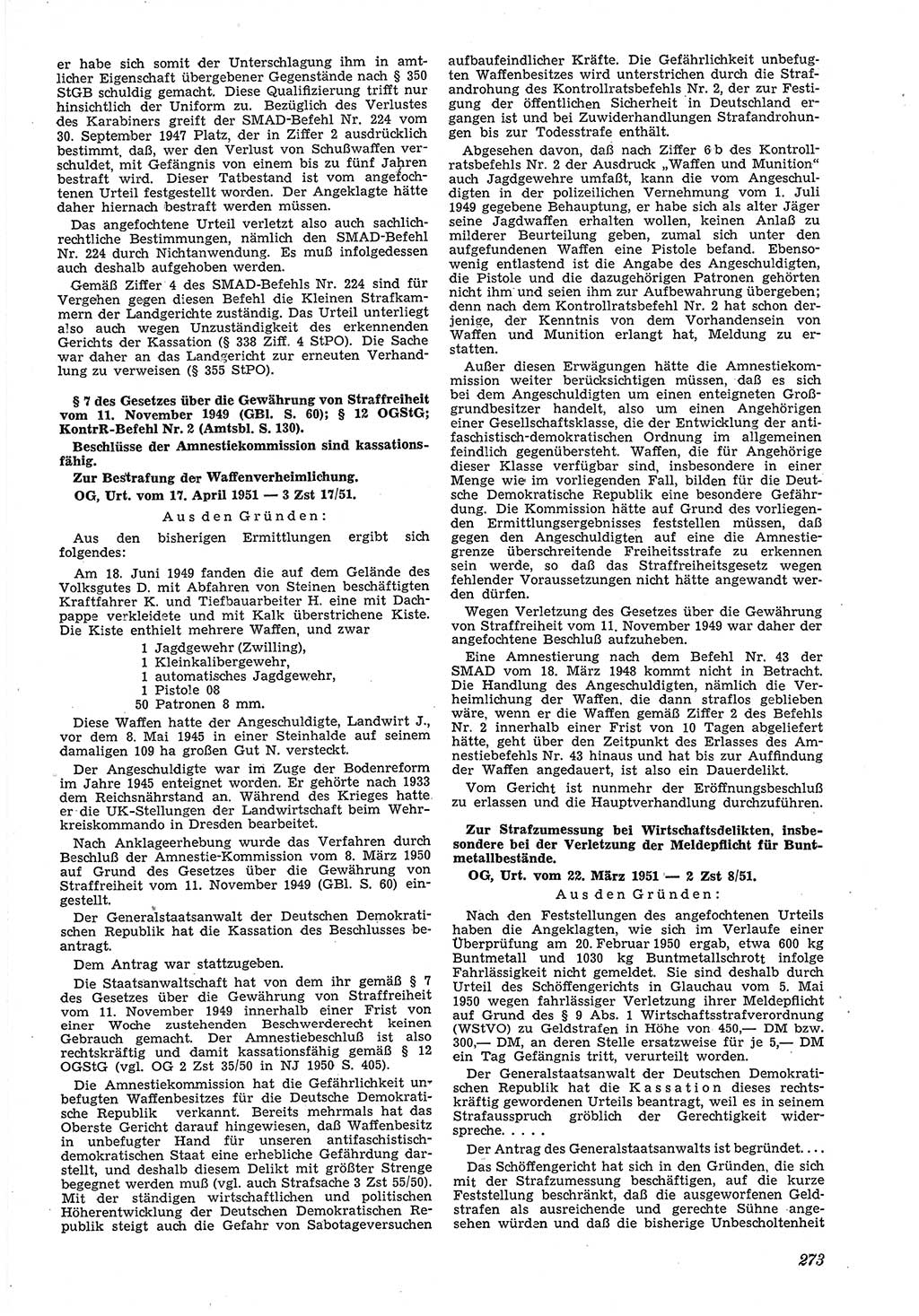 Neue Justiz (NJ), Zeitschrift für Recht und Rechtswissenschaft [Deutsche Demokratische Republik (DDR)], 5. Jahrgang 1951, Seite 273 (NJ DDR 1951, S. 273)