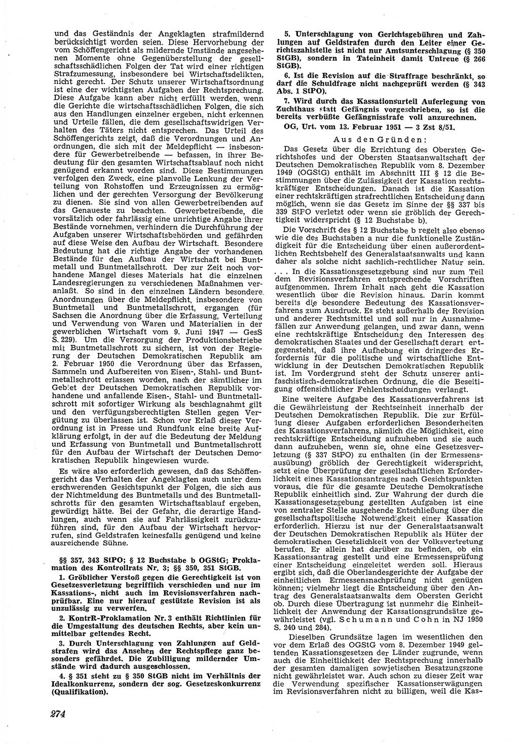 Neue Justiz (NJ), Zeitschrift für Recht und Rechtswissenschaft [Deutsche Demokratische Republik (DDR)], 5. Jahrgang 1951, Seite 274 (NJ DDR 1951, S. 274)