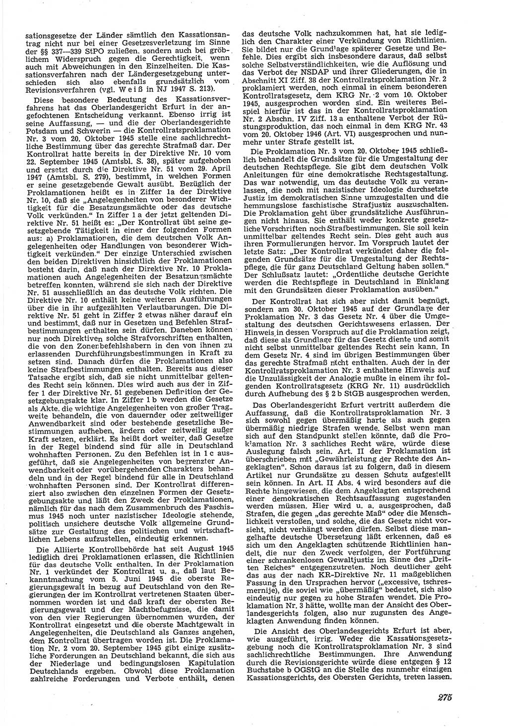 Neue Justiz (NJ), Zeitschrift für Recht und Rechtswissenschaft [Deutsche Demokratische Republik (DDR)], 5. Jahrgang 1951, Seite 275 (NJ DDR 1951, S. 275)