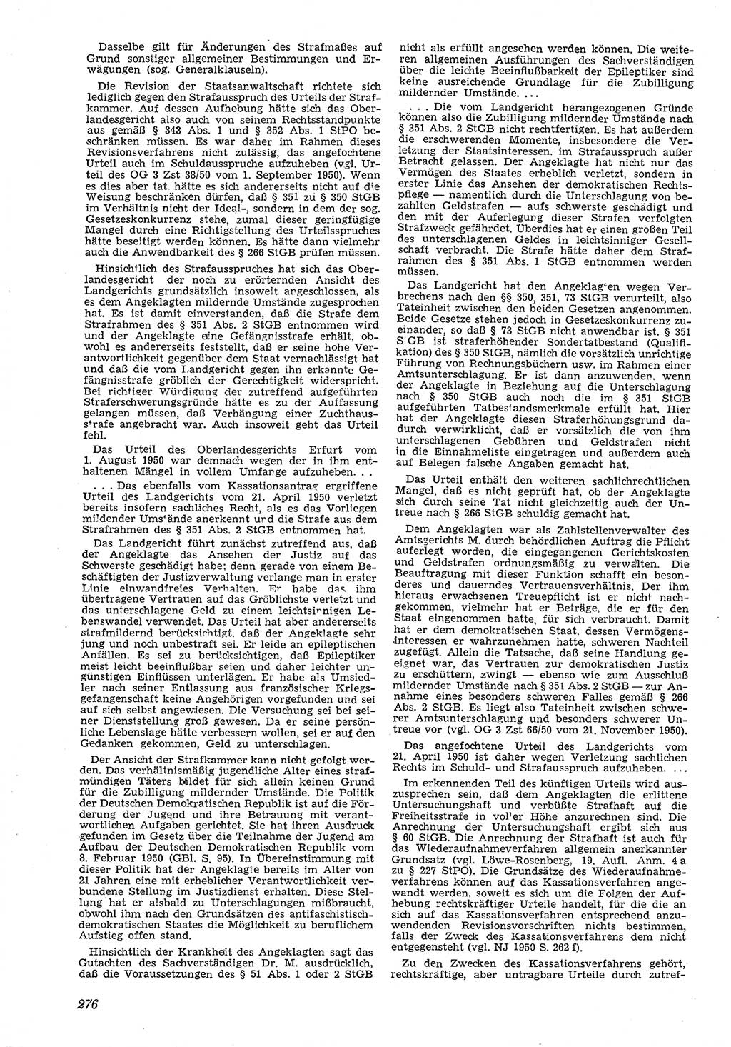 Neue Justiz (NJ), Zeitschrift für Recht und Rechtswissenschaft [Deutsche Demokratische Republik (DDR)], 5. Jahrgang 1951, Seite 276 (NJ DDR 1951, S. 276)
