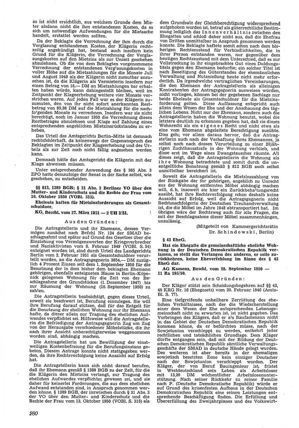 Neue Justiz (NJ), Zeitschrift für Recht und Rechtswissenschaft [Deutsche Demokratische Republik (DDR)], 5. Jahrgang 1951, Seite 280 (NJ DDR 1951, S. 280)