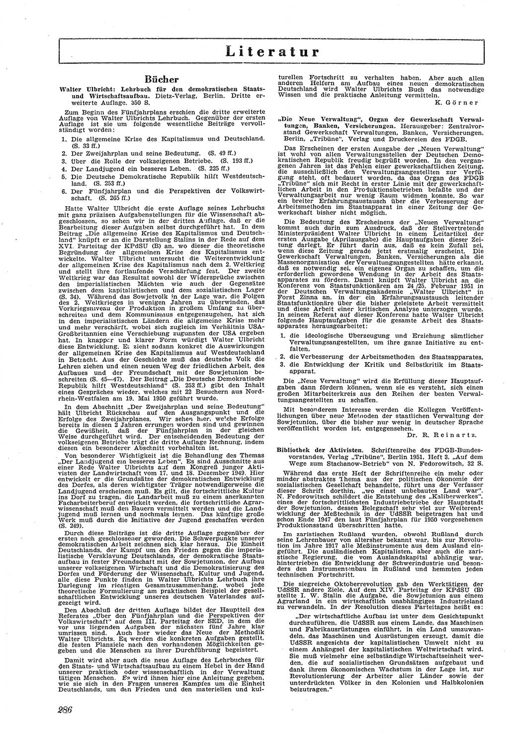 Neue Justiz (NJ), Zeitschrift für Recht und Rechtswissenschaft [Deutsche Demokratische Republik (DDR)], 5. Jahrgang 1951, Seite 286 (NJ DDR 1951, S. 286)