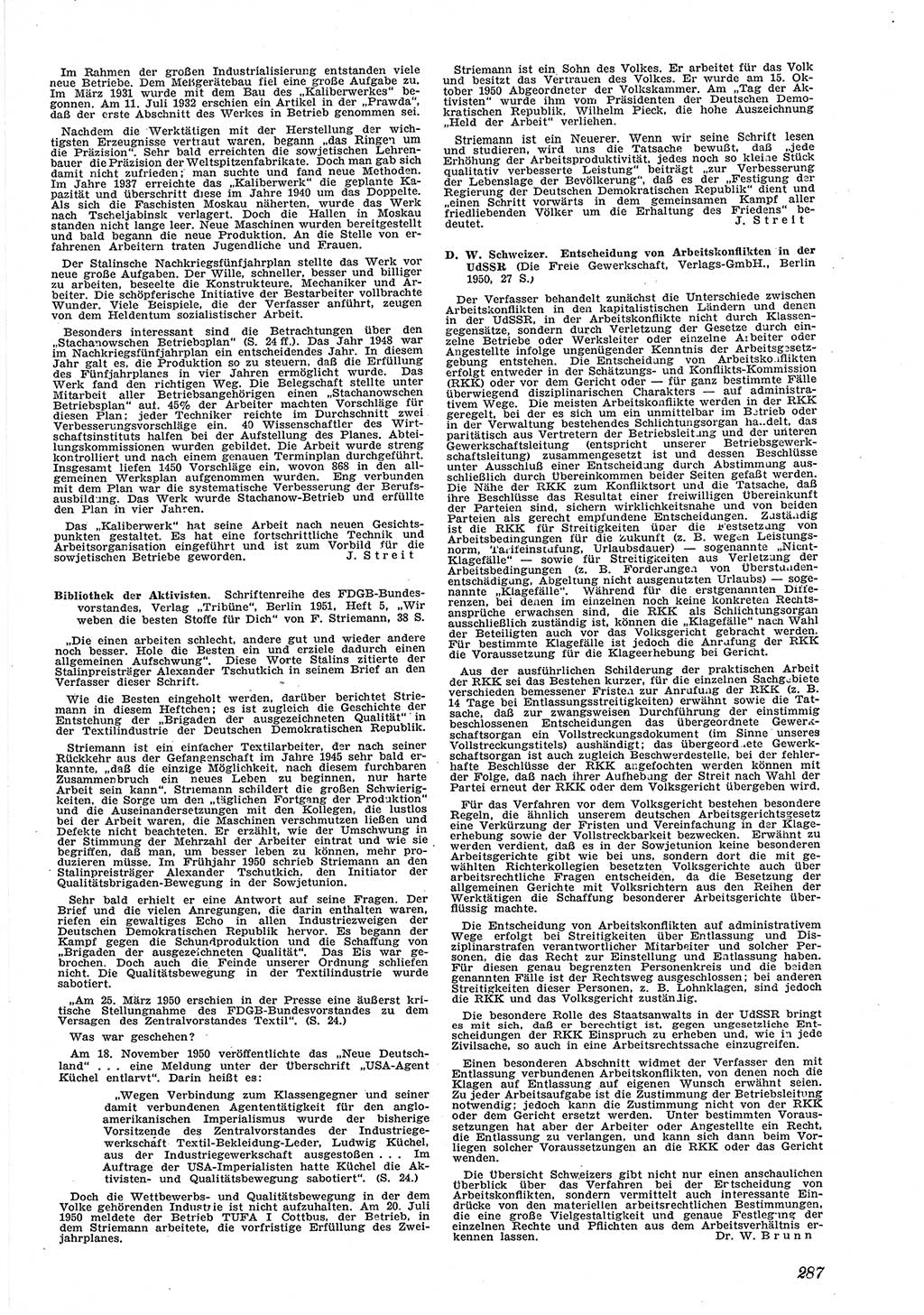 Neue Justiz (NJ), Zeitschrift für Recht und Rechtswissenschaft [Deutsche Demokratische Republik (DDR)], 5. Jahrgang 1951, Seite 287 (NJ DDR 1951, S. 287)