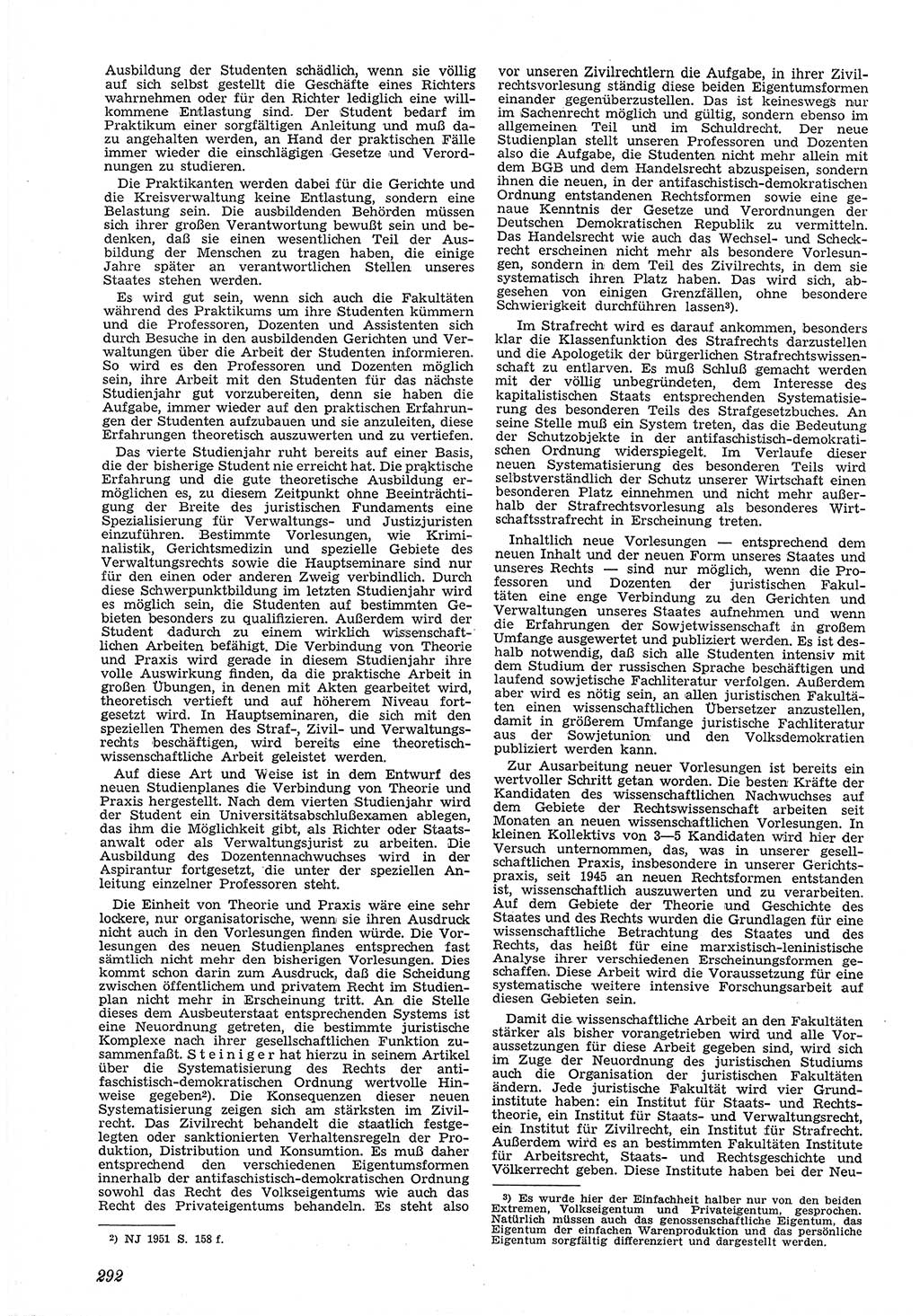 Neue Justiz (NJ), Zeitschrift für Recht und Rechtswissenschaft [Deutsche Demokratische Republik (DDR)], 5. Jahrgang 1951, Seite 292 (NJ DDR 1951, S. 292)