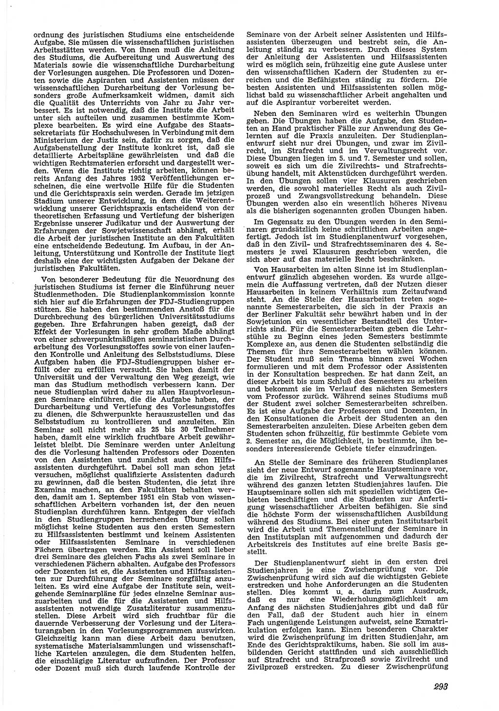 Neue Justiz (NJ), Zeitschrift für Recht und Rechtswissenschaft [Deutsche Demokratische Republik (DDR)], 5. Jahrgang 1951, Seite 293 (NJ DDR 1951, S. 293)