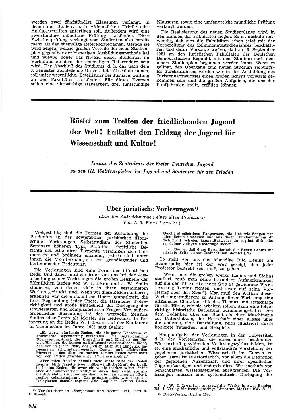Neue Justiz (NJ), Zeitschrift für Recht und Rechtswissenschaft [Deutsche Demokratische Republik (DDR)], 5. Jahrgang 1951, Seite 294 (NJ DDR 1951, S. 294)