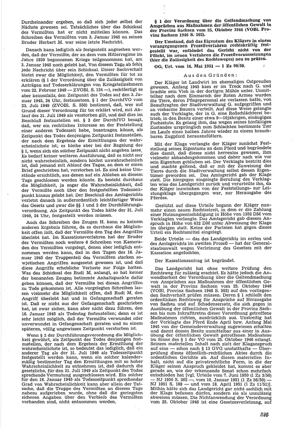 Neue Justiz (NJ), Zeitschrift für Recht und Rechtswissenschaft [Deutsche Demokratische Republik (DDR)], 5. Jahrgang 1951, Seite 325 (NJ DDR 1951, S. 325)