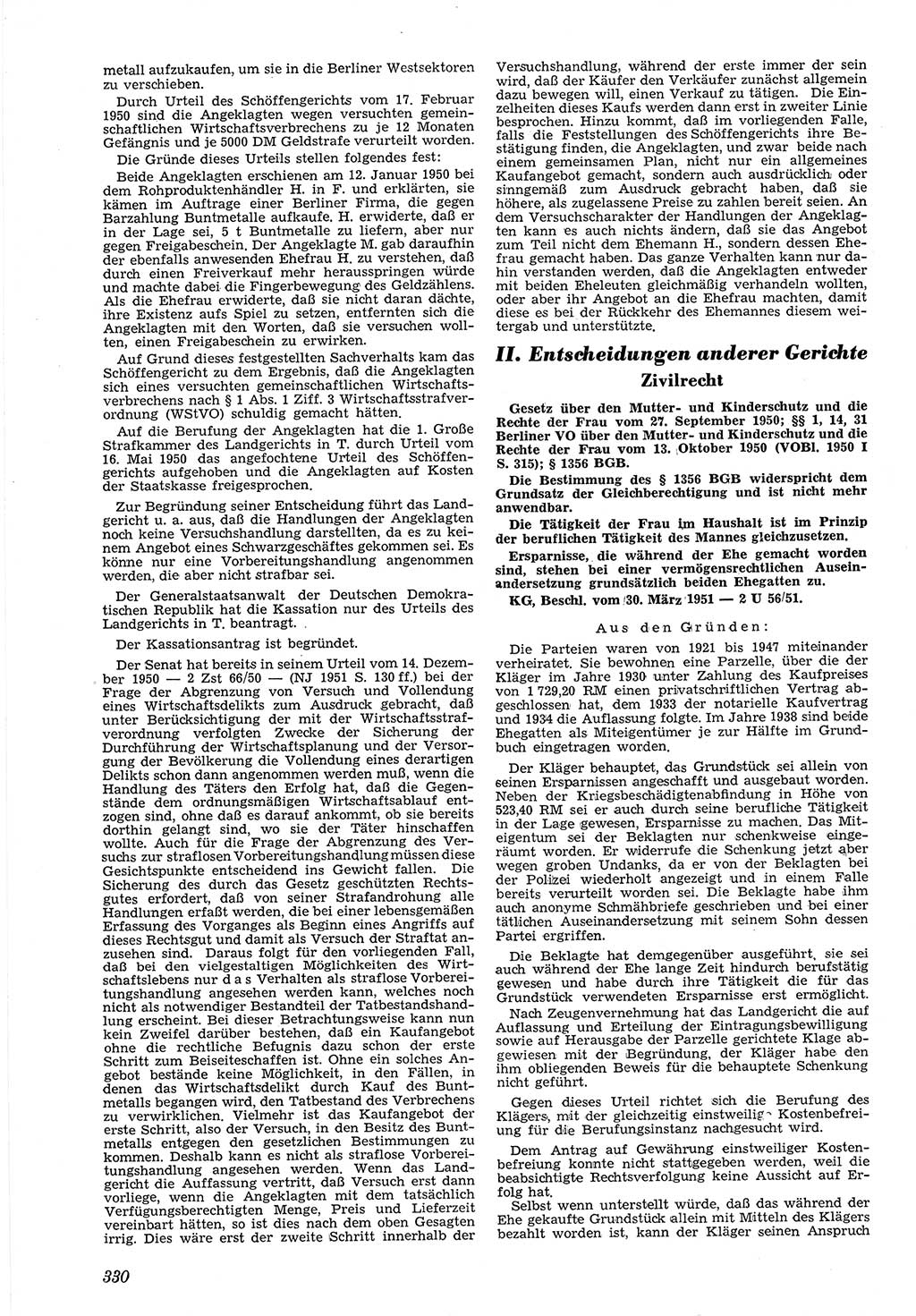 Neue Justiz (NJ), Zeitschrift für Recht und Rechtswissenschaft [Deutsche Demokratische Republik (DDR)], 5. Jahrgang 1951, Seite 330 (NJ DDR 1951, S. 330)
