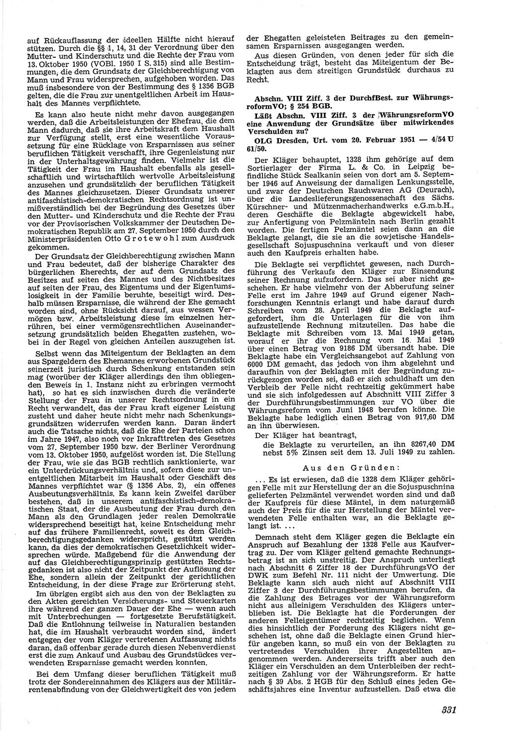 Neue Justiz (NJ), Zeitschrift für Recht und Rechtswissenschaft [Deutsche Demokratische Republik (DDR)], 5. Jahrgang 1951, Seite 331 (NJ DDR 1951, S. 331)
