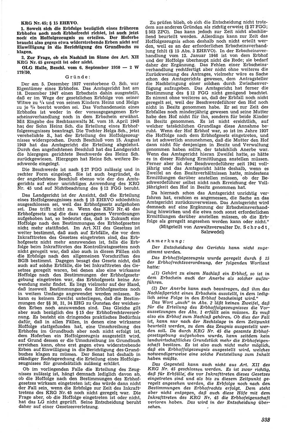 Neue Justiz (NJ), Zeitschrift für Recht und Rechtswissenschaft [Deutsche Demokratische Republik (DDR)], 5. Jahrgang 1951, Seite 333 (NJ DDR 1951, S. 333)