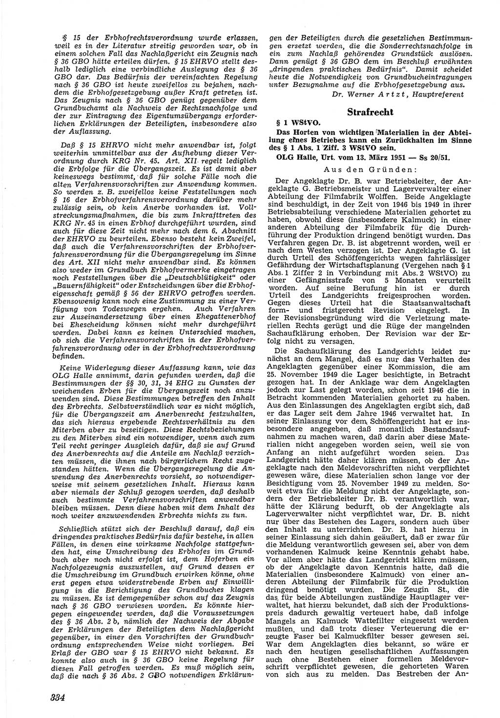 Neue Justiz (NJ), Zeitschrift für Recht und Rechtswissenschaft [Deutsche Demokratische Republik (DDR)], 5. Jahrgang 1951, Seite 334 (NJ DDR 1951, S. 334)