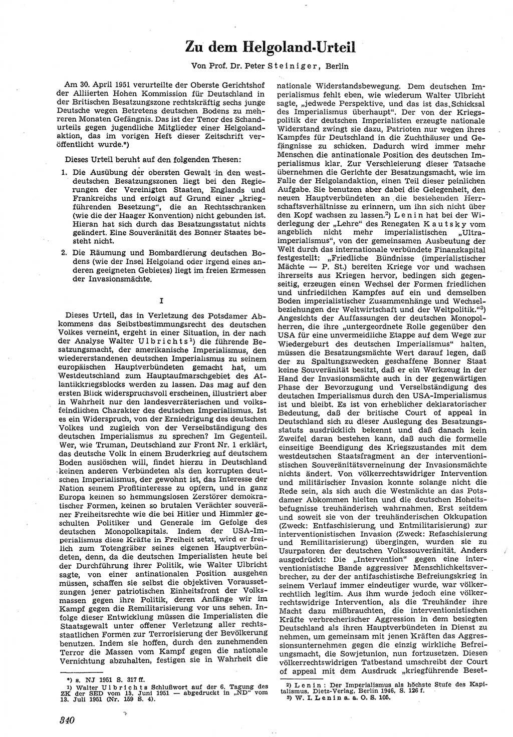 Neue Justiz (NJ), Zeitschrift für Recht und Rechtswissenschaft [Deutsche Demokratische Republik (DDR)], 5. Jahrgang 1951, Seite 340 (NJ DDR 1951, S. 340)