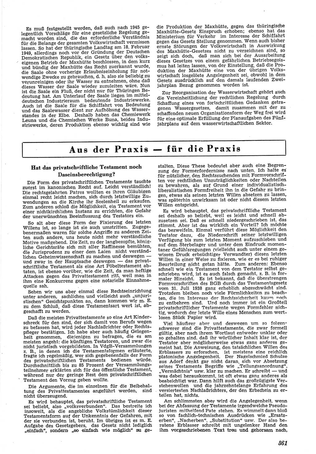 Neue Justiz (NJ), Zeitschrift für Recht und Rechtswissenschaft [Deutsche Demokratische Republik (DDR)], 5. Jahrgang 1951, Seite 361 (NJ DDR 1951, S. 361)