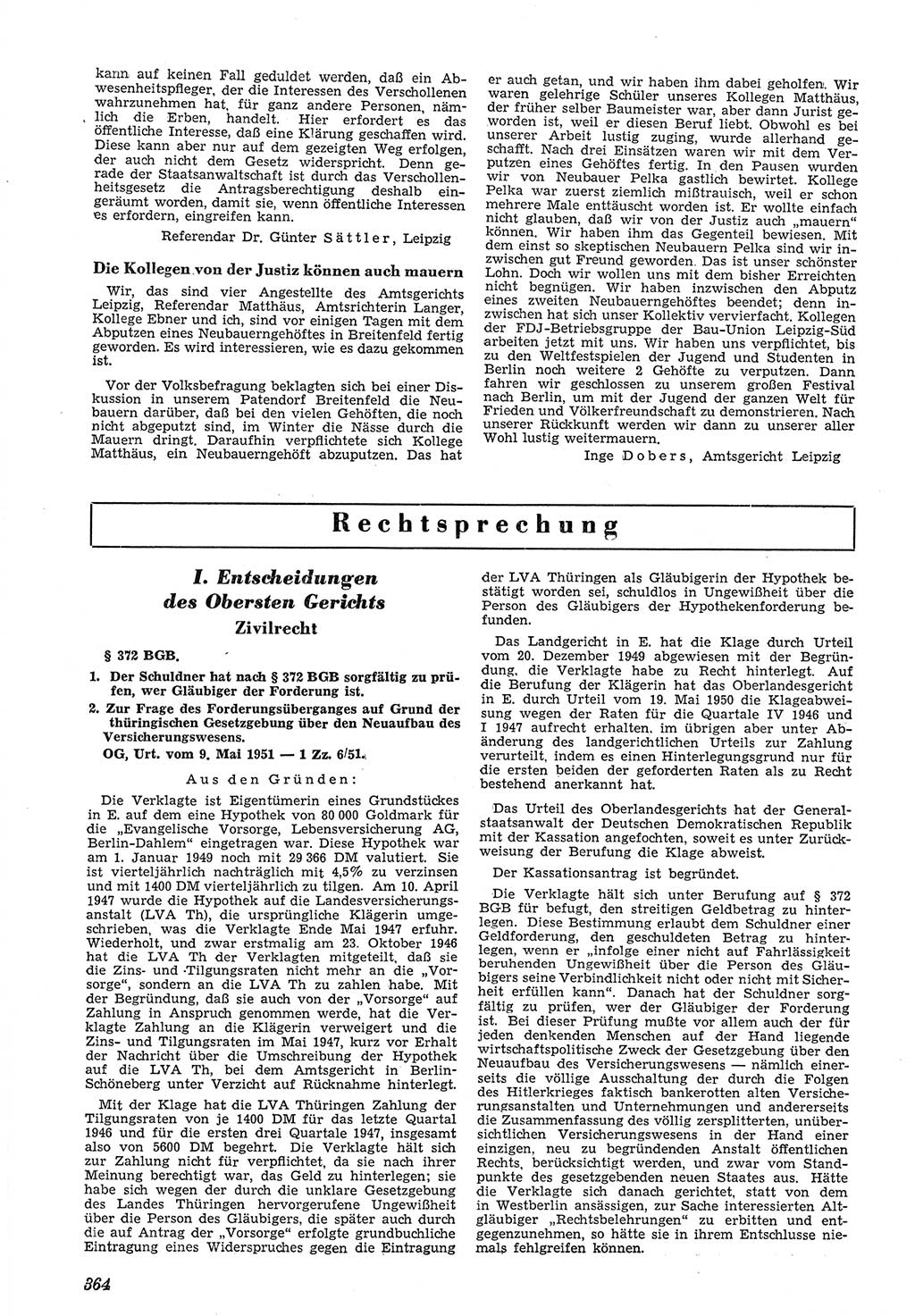 Neue Justiz (NJ), Zeitschrift für Recht und Rechtswissenschaft [Deutsche Demokratische Republik (DDR)], 5. Jahrgang 1951, Seite 364 (NJ DDR 1951, S. 364)