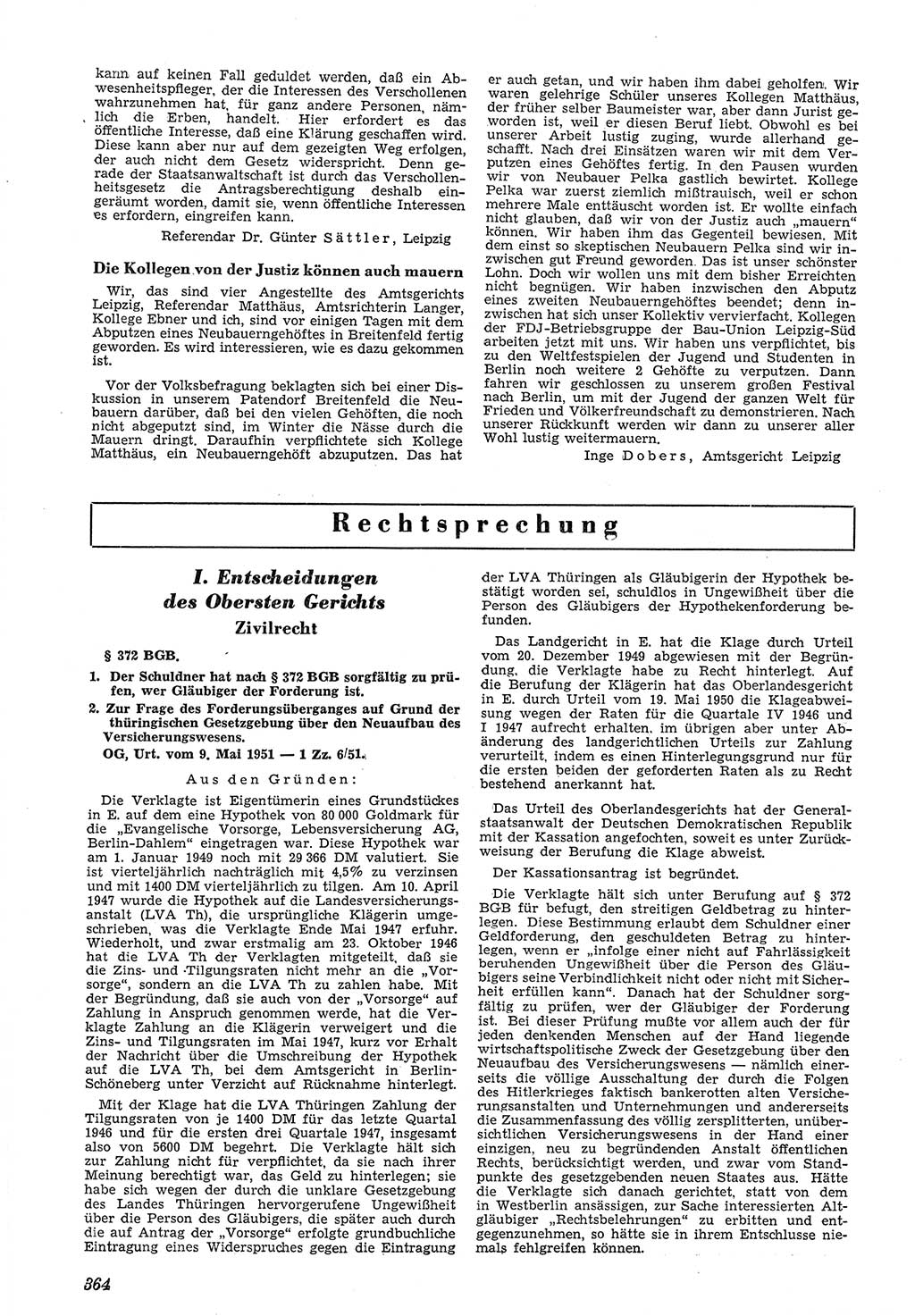 Neue Justiz (NJ), Zeitschrift für Recht und Rechtswissenschaft [Deutsche Demokratische Republik (DDR)], 5. Jahrgang 1951, Seite 364 (NJ DDR 1951, S. 364)