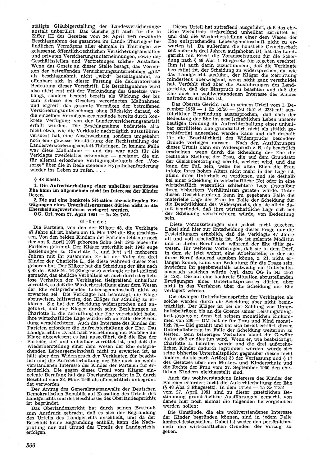 Neue Justiz (NJ), Zeitschrift für Recht und Rechtswissenschaft [Deutsche Demokratische Republik (DDR)], 5. Jahrgang 1951, Seite 366 (NJ DDR 1951, S. 366)