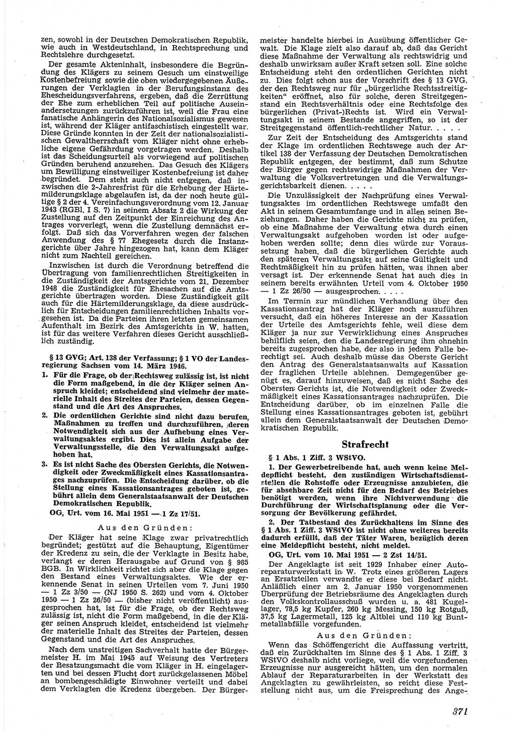 Neue Justiz (NJ), Zeitschrift für Recht und Rechtswissenschaft [Deutsche Demokratische Republik (DDR)], 5. Jahrgang 1951, Seite 371 (NJ DDR 1951, S. 371)