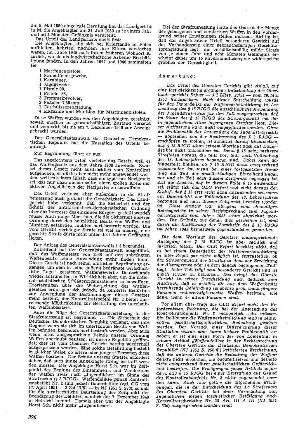 Neue Justiz (NJ), Zeitschrift für Recht und Rechtswissenschaft [Deutsche Demokratische Republik (DDR)], 5. Jahrgang 1951, Seite 376 (NJ DDR 1951, S. 376)