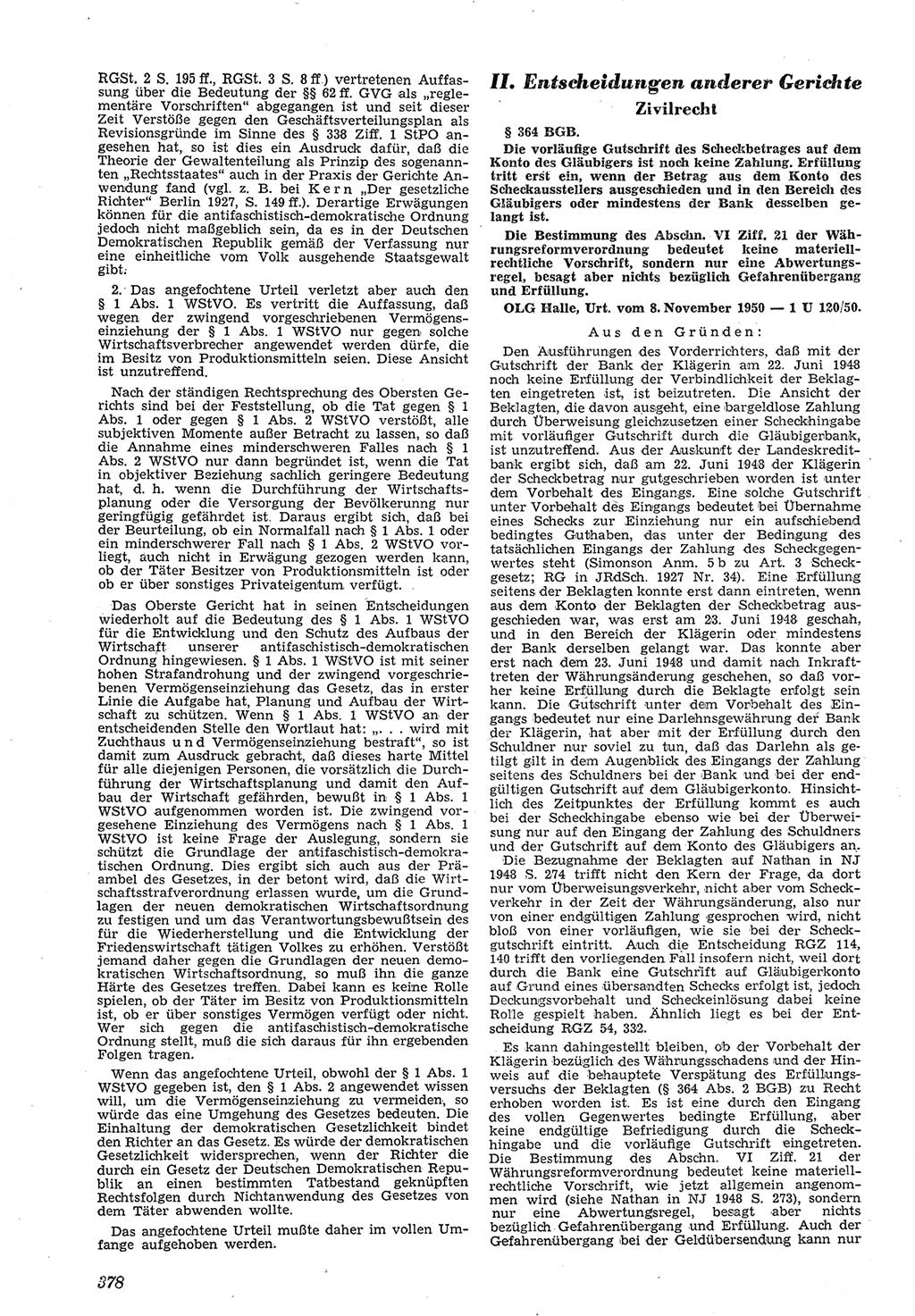 Neue Justiz (NJ), Zeitschrift für Recht und Rechtswissenschaft [Deutsche Demokratische Republik (DDR)], 5. Jahrgang 1951, Seite 378 (NJ DDR 1951, S. 378)
