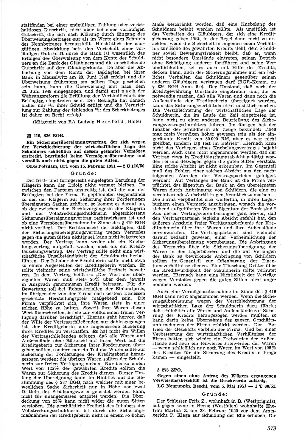 Neue Justiz (NJ), Zeitschrift für Recht und Rechtswissenschaft [Deutsche Demokratische Republik (DDR)], 5. Jahrgang 1951, Seite 379 (NJ DDR 1951, S. 379)