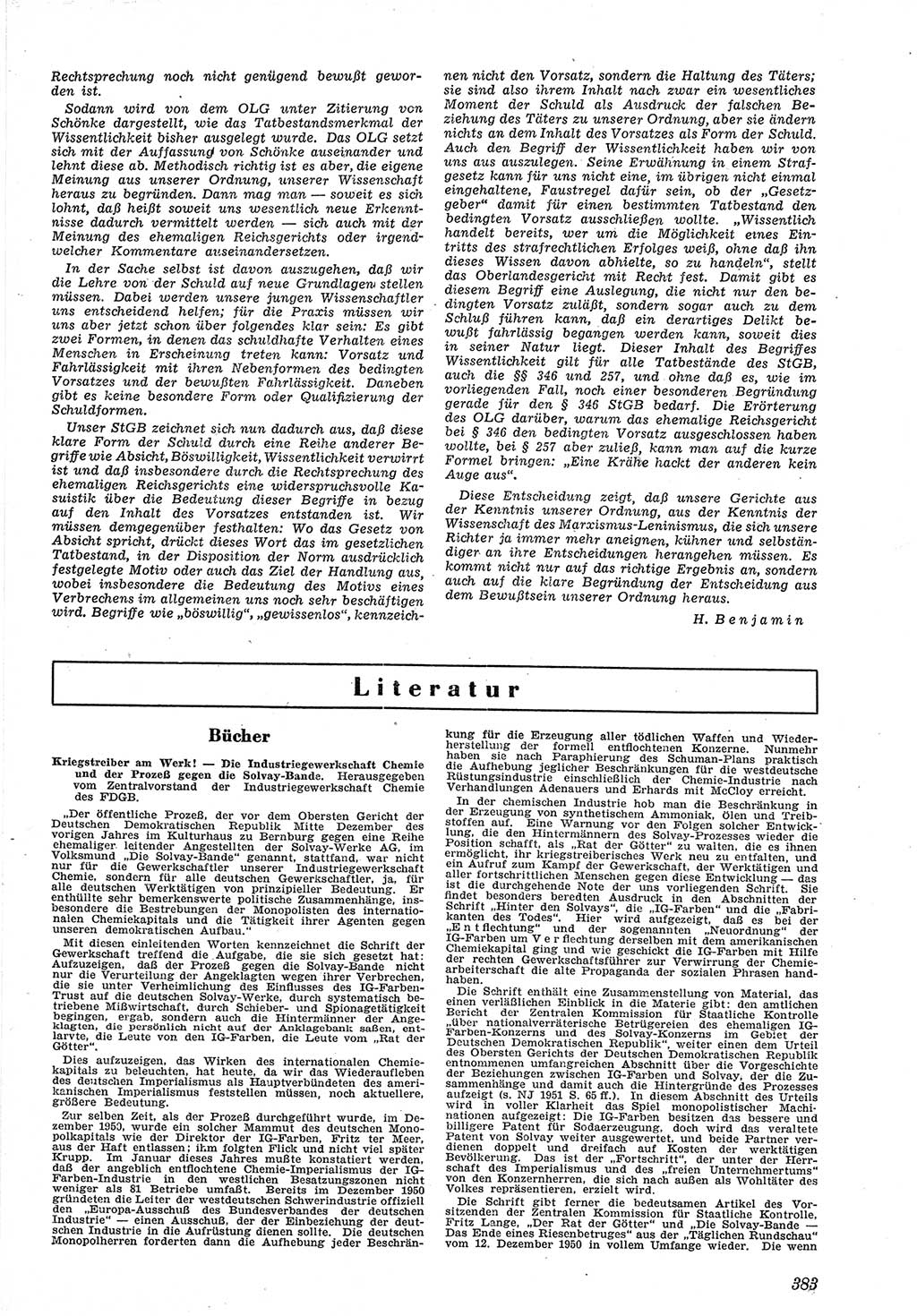 Neue Justiz (NJ), Zeitschrift für Recht und Rechtswissenschaft [Deutsche Demokratische Republik (DDR)], 5. Jahrgang 1951, Seite 383 (NJ DDR 1951, S. 383)