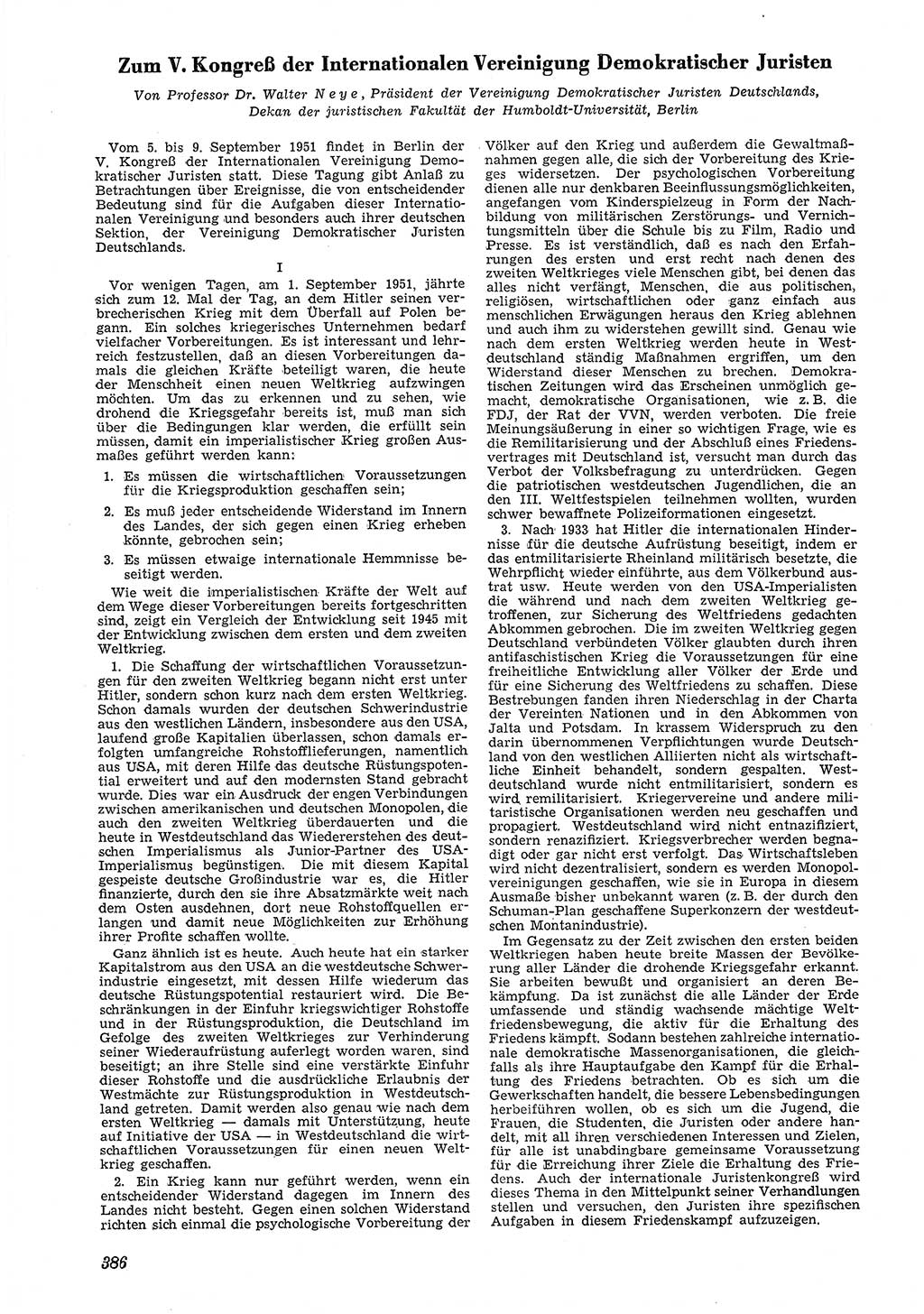 Neue Justiz (NJ), Zeitschrift für Recht und Rechtswissenschaft [Deutsche Demokratische Republik (DDR)], 5. Jahrgang 1951, Seite 386 (NJ DDR 1951, S. 386)
