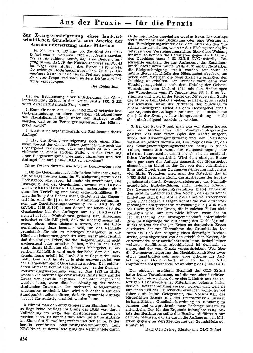 Neue Justiz (NJ), Zeitschrift für Recht und Rechtswissenschaft [Deutsche Demokratische Republik (DDR)], 5. Jahrgang 1951, Seite 414 (NJ DDR 1951, S. 414)