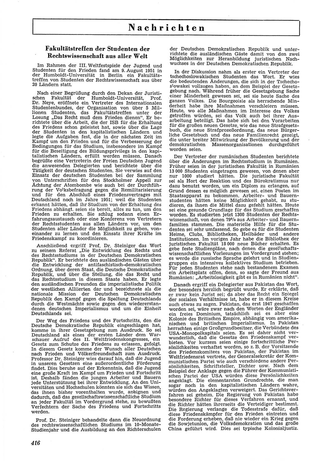 Neue Justiz (NJ), Zeitschrift für Recht und Rechtswissenschaft [Deutsche Demokratische Republik (DDR)], 5. Jahrgang 1951, Seite 416 (NJ DDR 1951, S. 416)