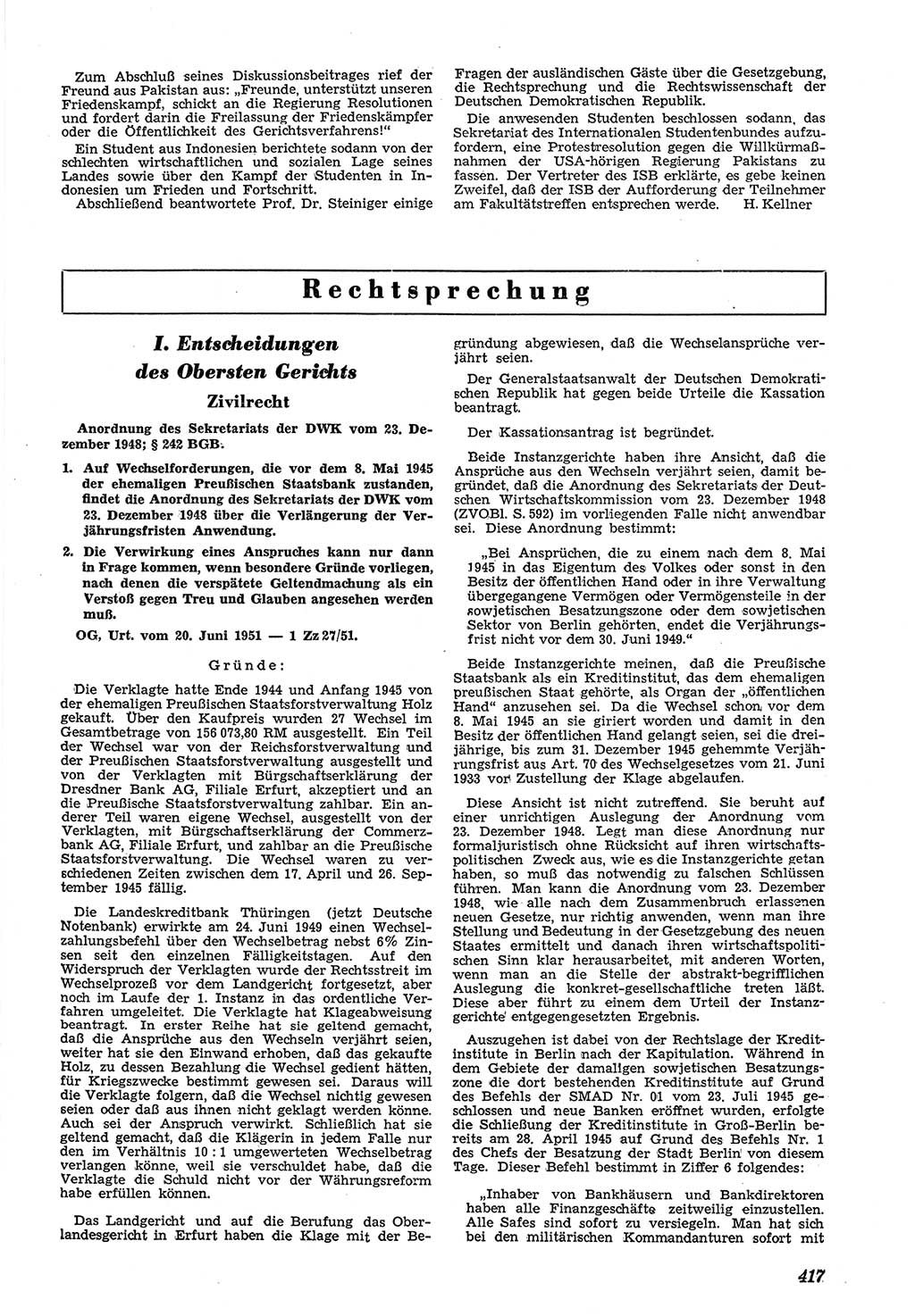 Neue Justiz (NJ), Zeitschrift für Recht und Rechtswissenschaft [Deutsche Demokratische Republik (DDR)], 5. Jahrgang 1951, Seite 417 (NJ DDR 1951, S. 417)