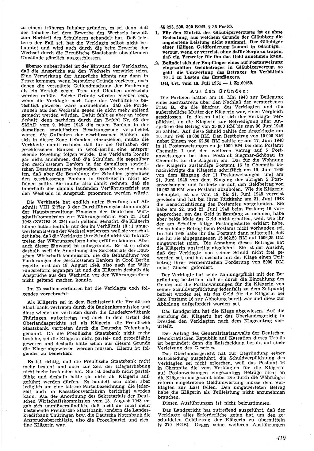 Neue Justiz (NJ), Zeitschrift für Recht und Rechtswissenschaft [Deutsche Demokratische Republik (DDR)], 5. Jahrgang 1951, Seite 419 (NJ DDR 1951, S. 419)