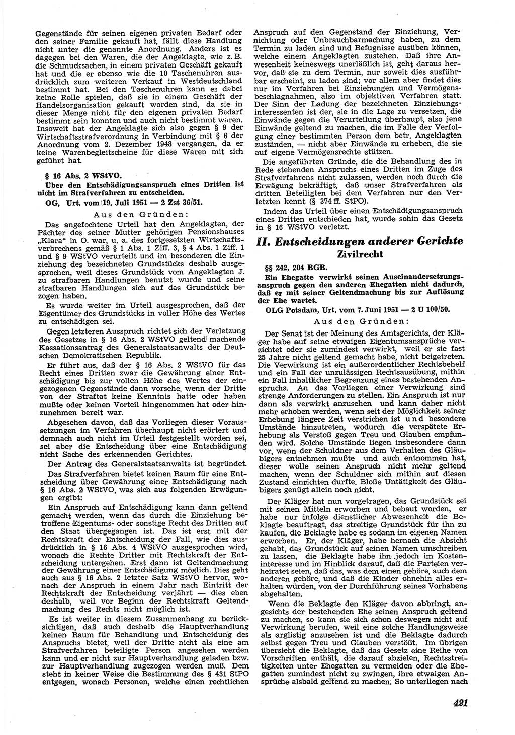 Neue Justiz (NJ), Zeitschrift für Recht und Rechtswissenschaft [Deutsche Demokratische Republik (DDR)], 5. Jahrgang 1951, Seite 421 (NJ DDR 1951, S. 421)