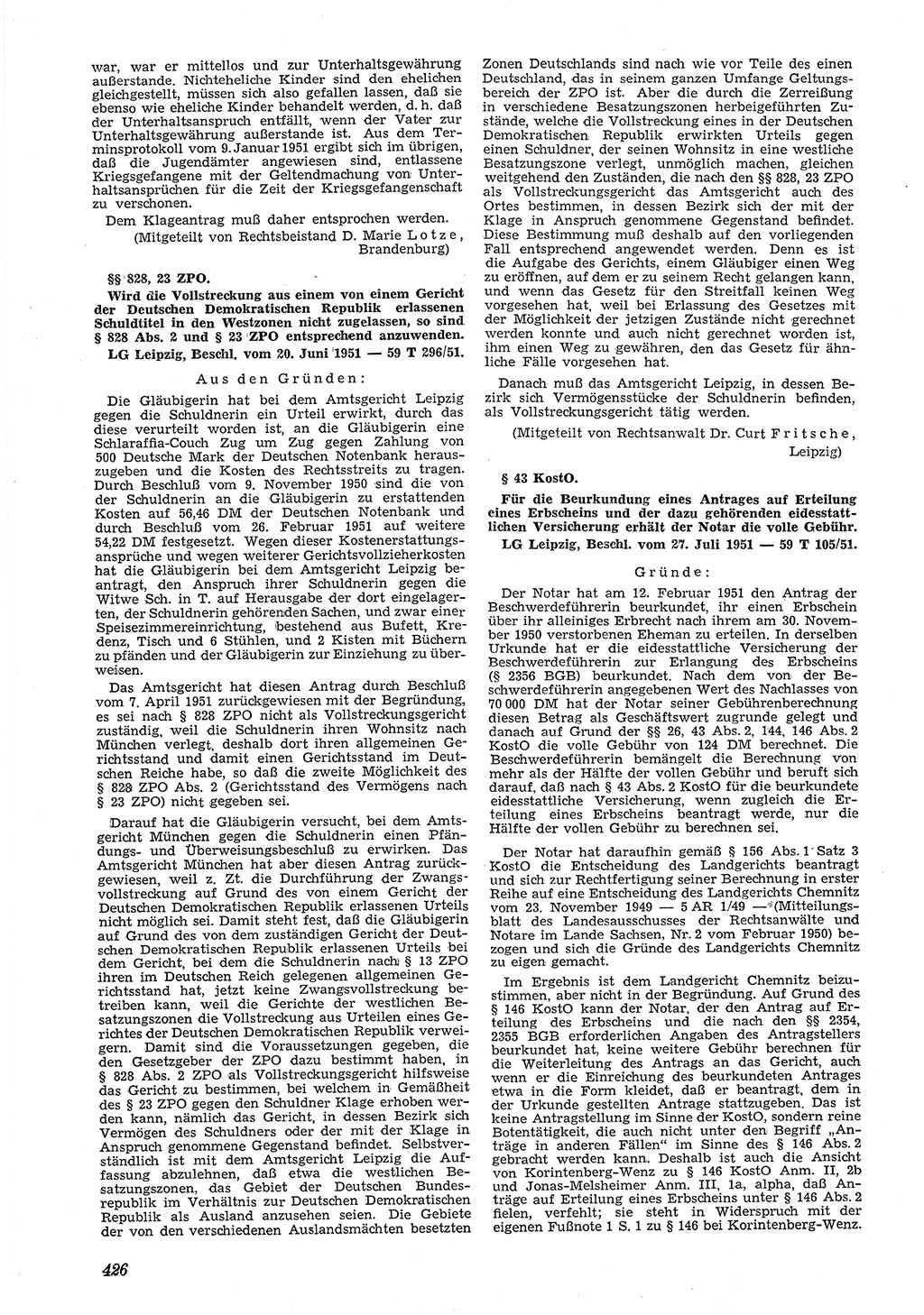 Neue Justiz (NJ), Zeitschrift für Recht und Rechtswissenschaft [Deutsche Demokratische Republik (DDR)], 5. Jahrgang 1951, Seite 426 (NJ DDR 1951, S. 426)