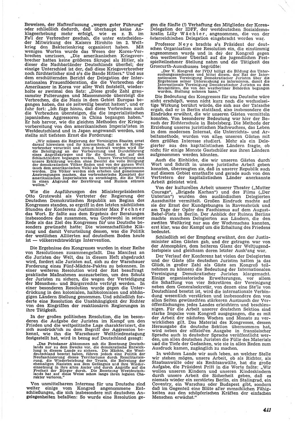 Neue Justiz (NJ), Zeitschrift für Recht und Rechtswissenschaft [Deutsche Demokratische Republik (DDR)], 5. Jahrgang 1951, Seite 441 (NJ DDR 1951, S. 441)
