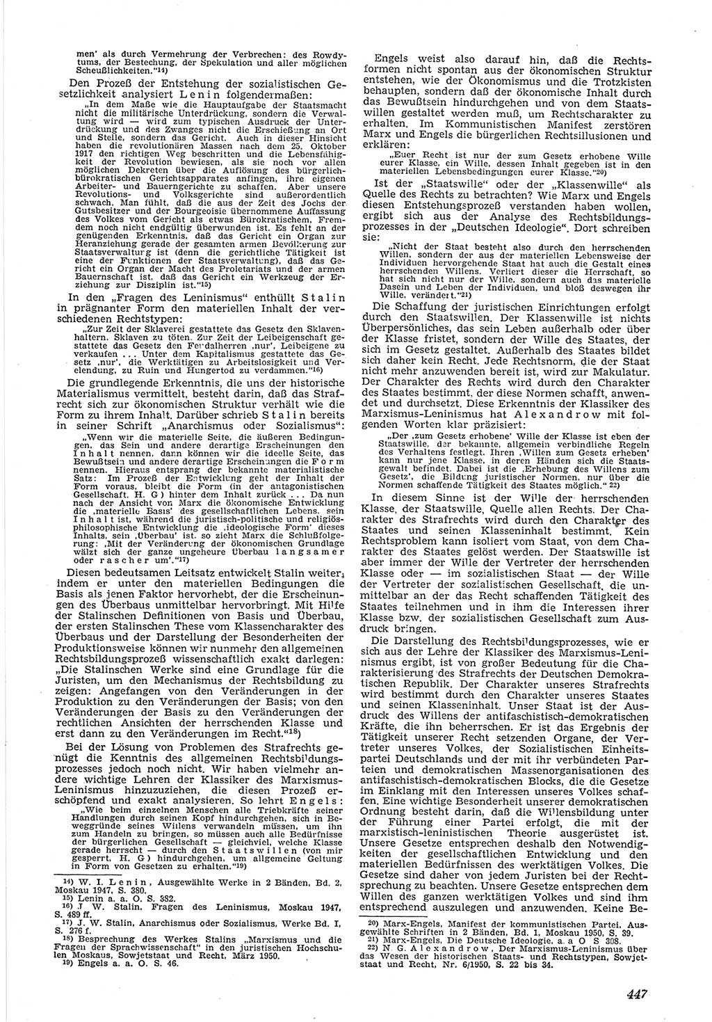 Neue Justiz (NJ), Zeitschrift für Recht und Rechtswissenschaft [Deutsche Demokratische Republik (DDR)], 5. Jahrgang 1951, Seite 447 (NJ DDR 1951, S. 447)