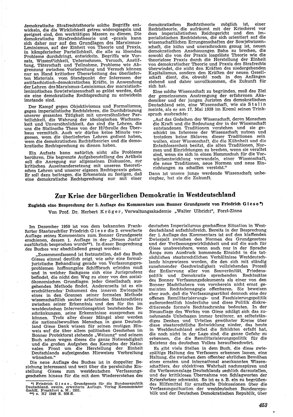 Neue Justiz (NJ), Zeitschrift für Recht und Rechtswissenschaft [Deutsche Demokratische Republik (DDR)], 5. Jahrgang 1951, Seite 453 (NJ DDR 1951, S. 453)