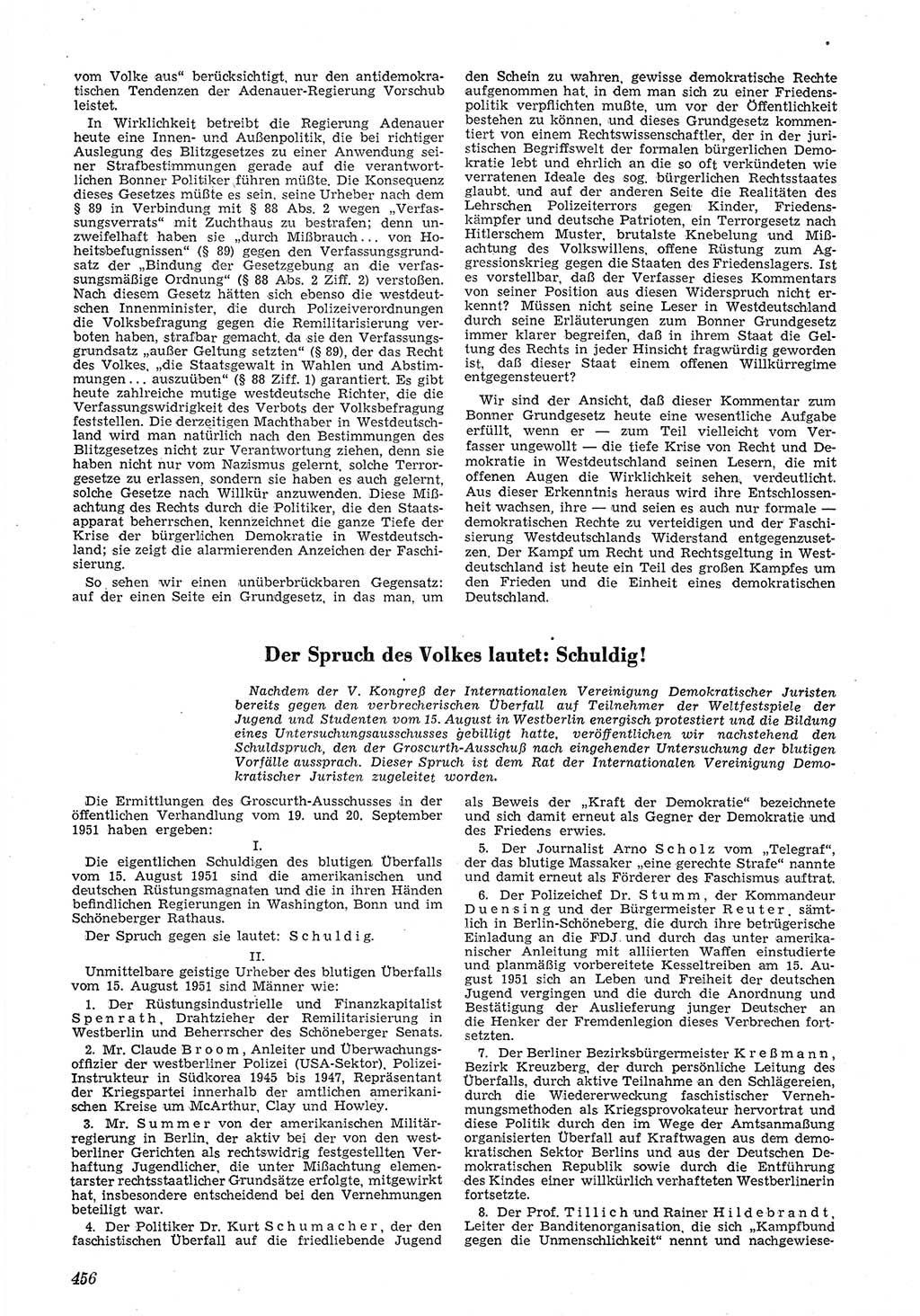 Neue Justiz (NJ), Zeitschrift für Recht und Rechtswissenschaft [Deutsche Demokratische Republik (DDR)], 5. Jahrgang 1951, Seite 456 (NJ DDR 1951, S. 456)