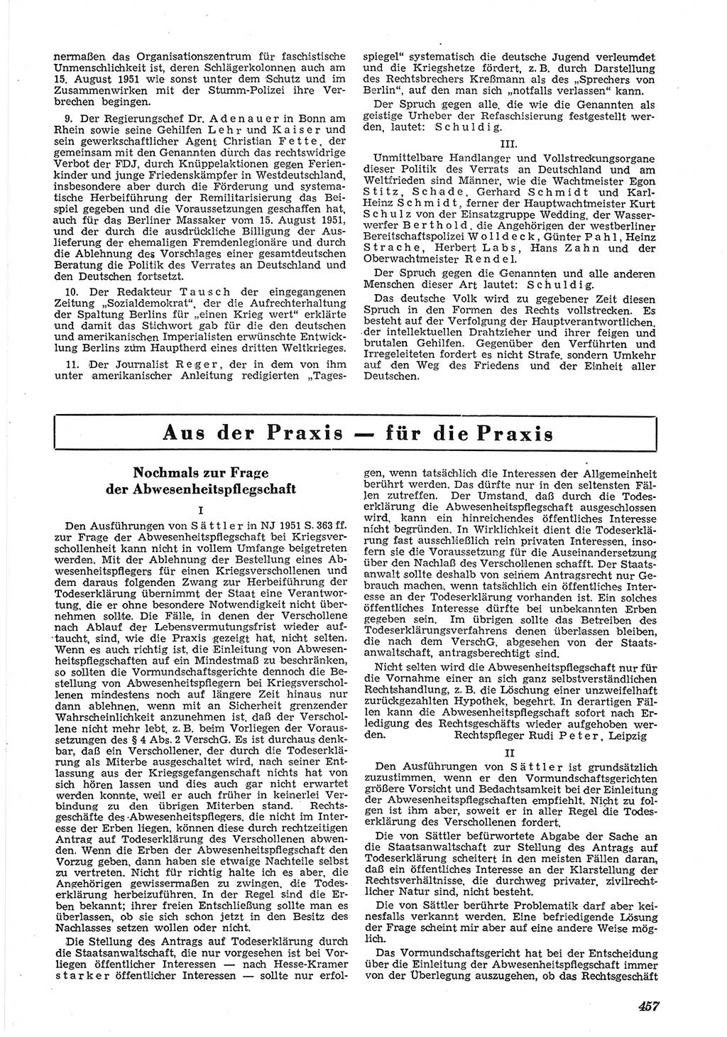 Neue Justiz (NJ), Zeitschrift für Recht und Rechtswissenschaft [Deutsche Demokratische Republik (DDR)], 5. Jahrgang 1951, Seite 457 (NJ DDR 1951, S. 457)