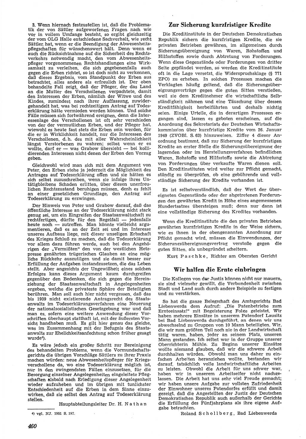 Neue Justiz (NJ), Zeitschrift für Recht und Rechtswissenschaft [Deutsche Demokratische Republik (DDR)], 5. Jahrgang 1951, Seite 460 (NJ DDR 1951, S. 460)