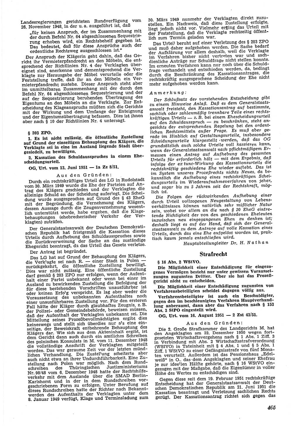 Neue Justiz (NJ), Zeitschrift für Recht und Rechtswissenschaft [Deutsche Demokratische Republik (DDR)], 5. Jahrgang 1951, Seite 465 (NJ DDR 1951, S. 465)