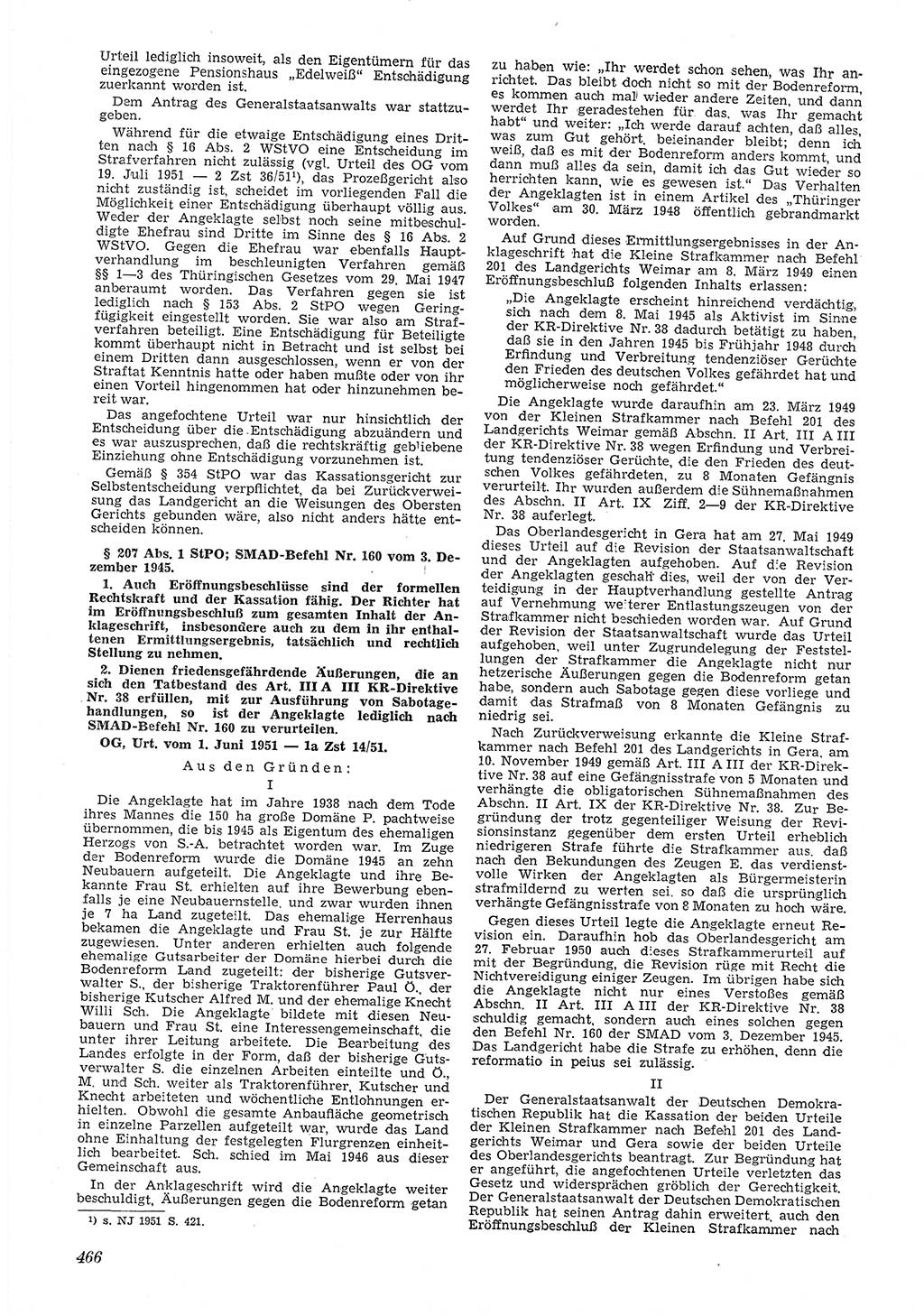Neue Justiz (NJ), Zeitschrift für Recht und Rechtswissenschaft [Deutsche Demokratische Republik (DDR)], 5. Jahrgang 1951, Seite 466 (NJ DDR 1951, S. 466)