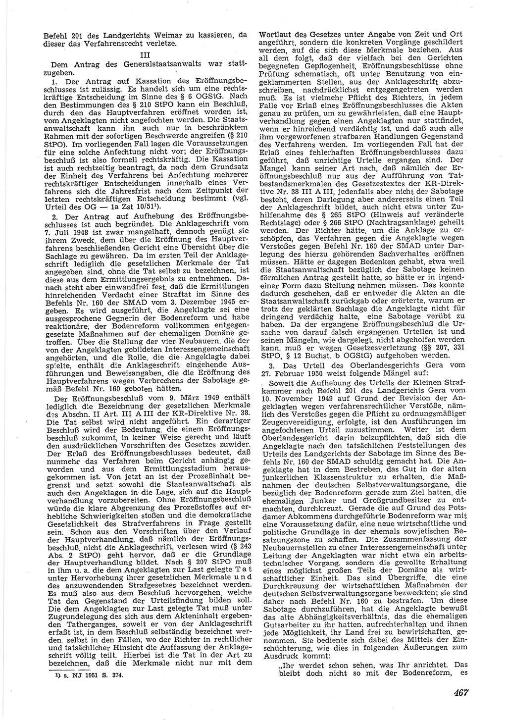 Neue Justiz (NJ), Zeitschrift für Recht und Rechtswissenschaft [Deutsche Demokratische Republik (DDR)], 5. Jahrgang 1951, Seite 467 (NJ DDR 1951, S. 467)