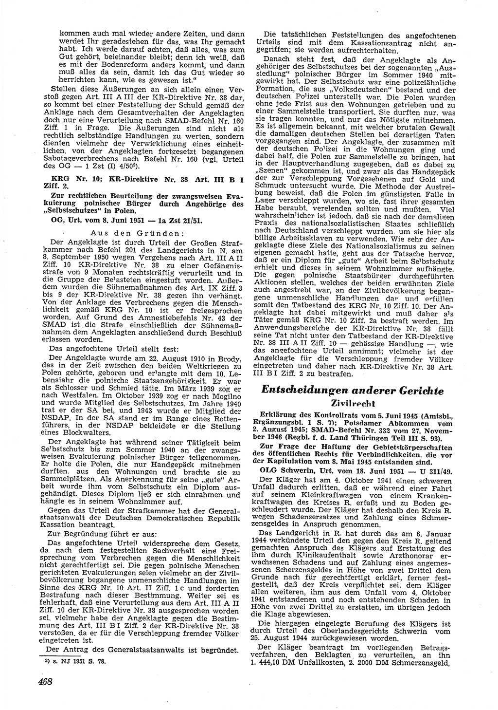 Neue Justiz (NJ), Zeitschrift für Recht und Rechtswissenschaft [Deutsche Demokratische Republik (DDR)], 5. Jahrgang 1951, Seite 468 (NJ DDR 1951, S. 468)