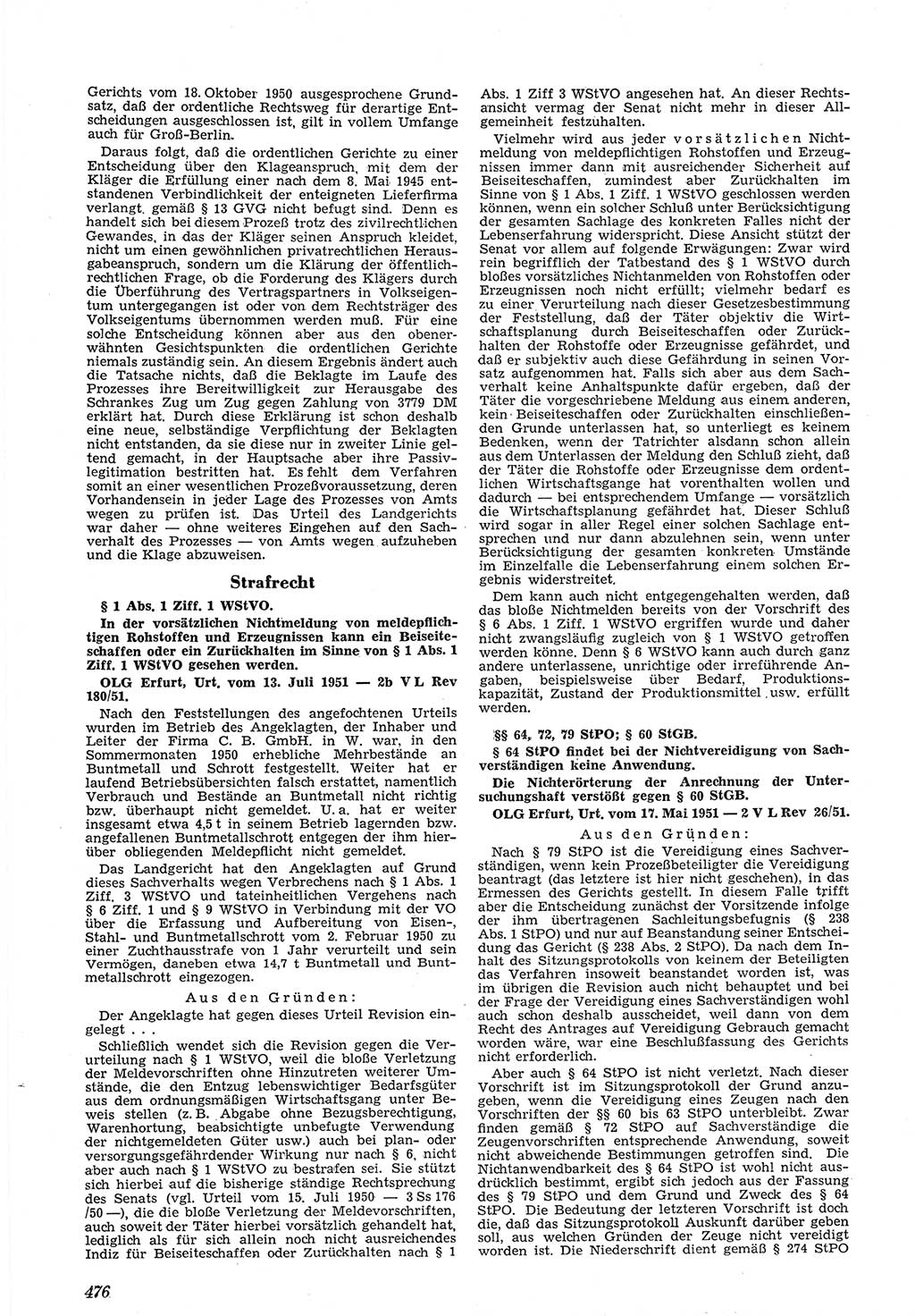 Neue Justiz (NJ), Zeitschrift für Recht und Rechtswissenschaft [Deutsche Demokratische Republik (DDR)], 5. Jahrgang 1951, Seite 476 (NJ DDR 1951, S. 476)